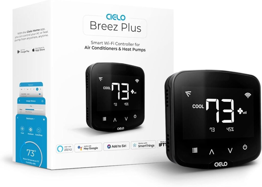 Breez Max | Smart AC Controller | WiFi Thermostat for Mini-Split, Window, Portable ACS/Heat Pumps | AI-Based Tech | Free App, No Subscriptions | Alexa, Google, Siri Shortcuts, IFTTT (Black)